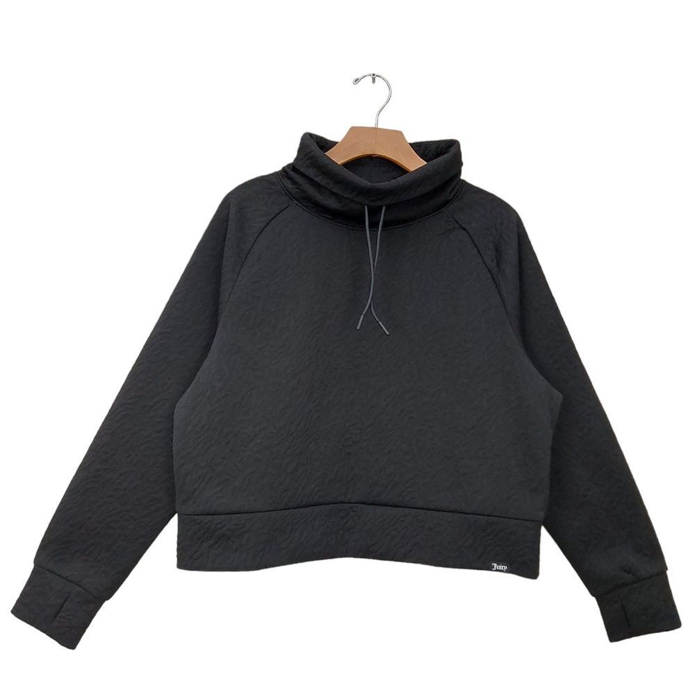 Juicy Couture Womens Medium Black Pullover Jacquard Quilted Crop Sweatshirt Gym
